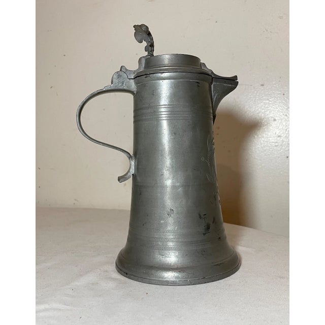 Rare Antique 1876 1 Liter Handmade Engraved Pewter Flagon Tankard Pitcher Stein For Sale - Image 10 of 12