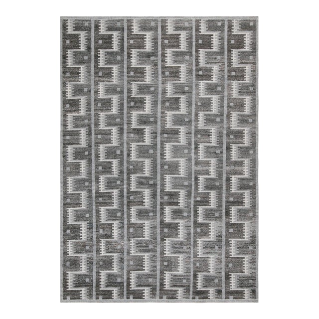 Rug & Kilim’s Scandinavian Outdoor Rug With Gray Geometric Patterns - 8'x8' For Sale