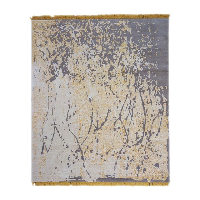 Nepalese Modern Wool & Silk 8X10 Yellow, Grey & Ivory Handmade Area Rug #1143778