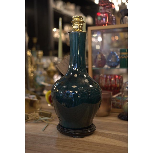 1950s Dark Green Glazed Ceramic Lamp, 1950s For Sale - Image 5 of 6