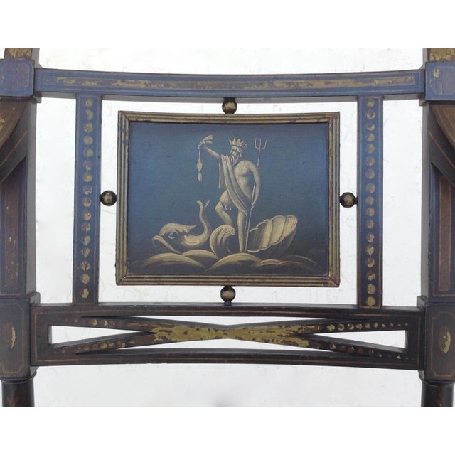 Black C.1855 - C.1910 Maison Jansen Hand-Painted Emblazoned "Neptune" or "Poseidon" Regency Chair For Sale - Image 8 of 11