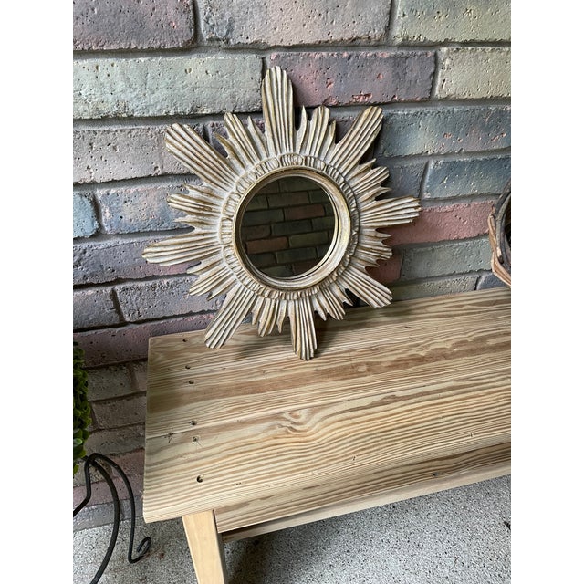 Vintage Mid Century 16.5" Creamy Giltwood Sunburst Wall Mirror For Sale - Image 16 of 18
