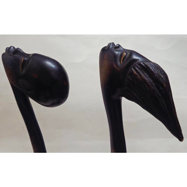 Mid 20th Century African Carved Wood Modernist Sculpture Male and Female Busts - A Pair For Sale - Image 11 of 18
