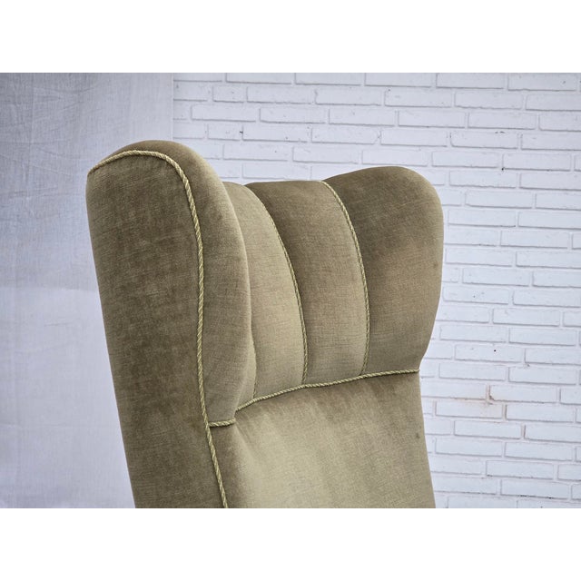 Danish Oak Highback Armchair with Velour Upholstery, 1960s For Sale - Image 18 of 18