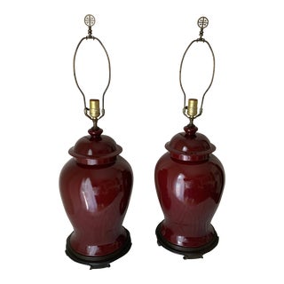 Pair of Large Vintage Sang De Boeuf - Red Oxblood Ginger Jar Lamps For Sale