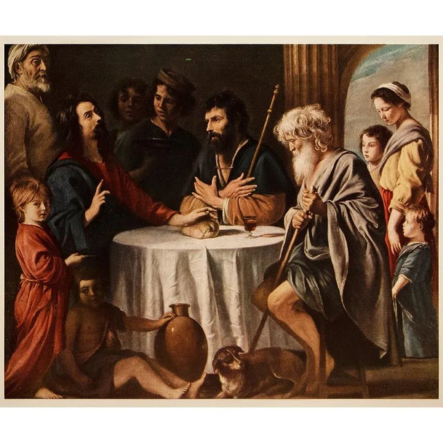 Paper 1955 After Louis Le Nain "The Pilgrims at Emmaus", Vintage Full-Color Print For Sale - Image 7 of 8
