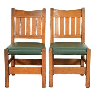 Gustav Stickley Antique Mission Oak Arts & Crafts Dining Chairs, Pair For Sale