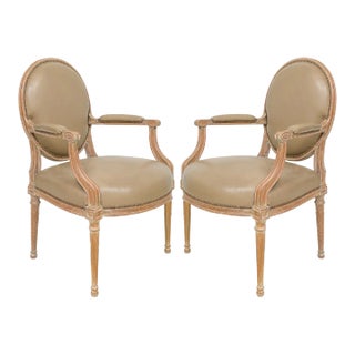 Pair of Vintage Cerused Oak Armchairs in the Neoclassic Manner For Sale