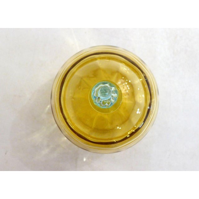 Two-tone candy dish/toilet box, in the colors of the George Sand service: amber ochre yellow and turquoise blue (glasses...