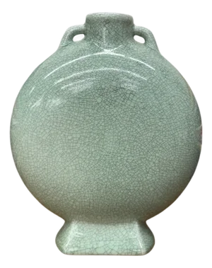 Celedon Green Crackle Glazed Ceramic Vase with Small Handles
