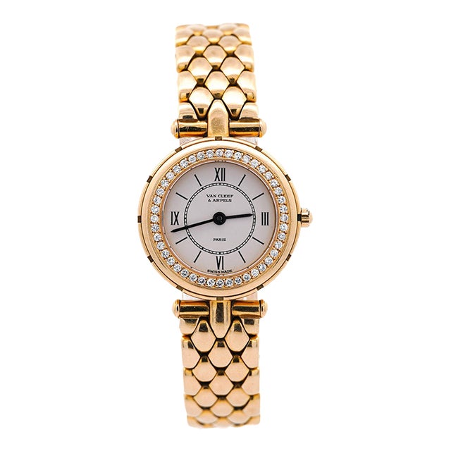 1990s Van Cleef & Arpels La Collection 18k Gold Diamond Bezel Ladies Watch For Sale