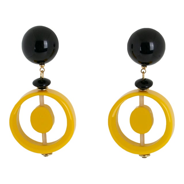 Angela Caputi Yellow Pop Art Inspired Resin Pierced Earrings - 2 Pieces For Sale