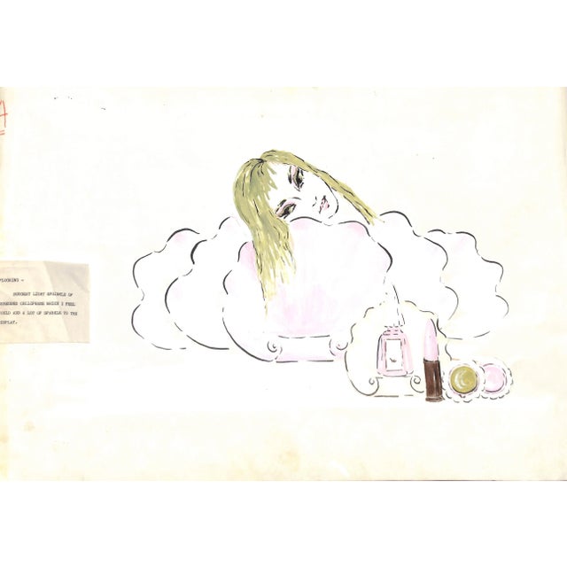 Sz: 14 1/2"H x 23"W Alexander Warren Montel (1921-2002) Fashion illustrator for House of Lanvin Paris in the 1950s...