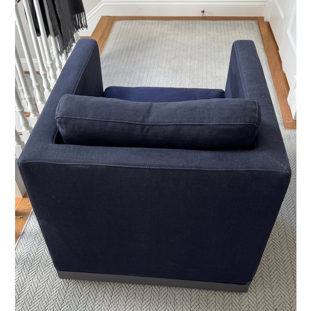 Wood Navy Blue MCM Swivel Arm Chair - Club Chair by Cisco For Sale - Image 7 of 8