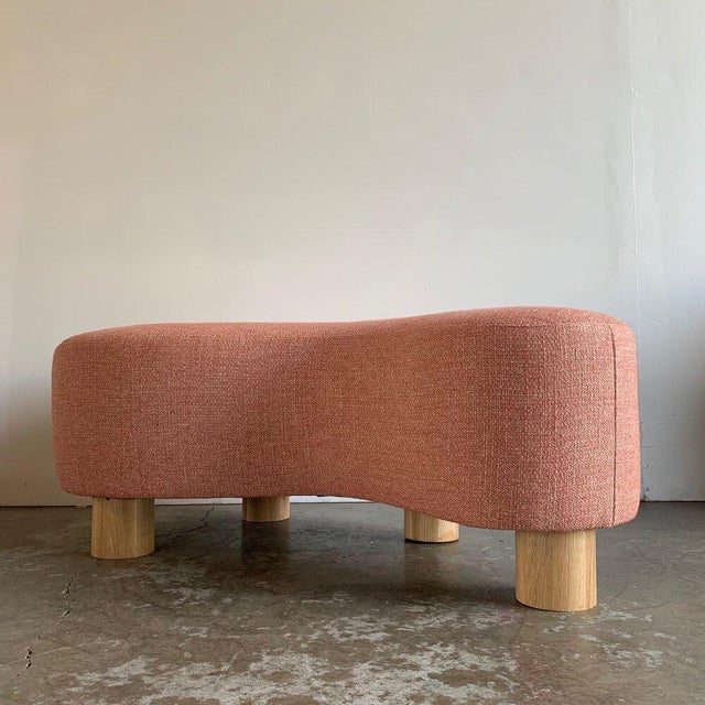 Wood Custom Made Pink Kidney Ottoman For Sale - Image 7 of 11