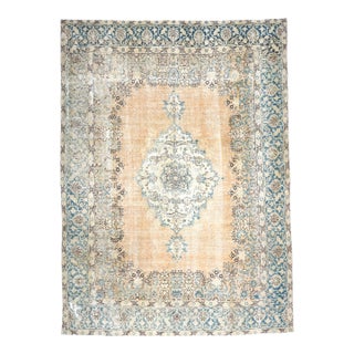1970s Vintage Persian Handmade Wool Cotton Blue Area Rug For Sale