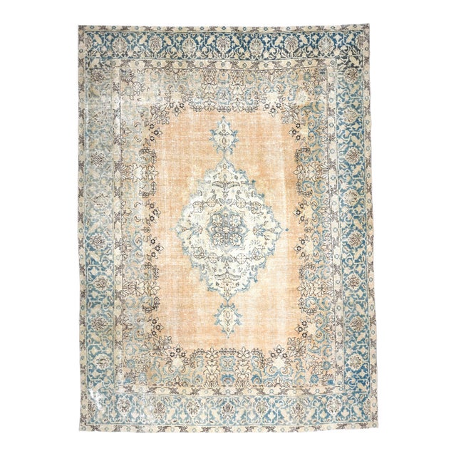 1970s Vintage Persian Handmade Wool Cotton Blue Area Rug For Sale