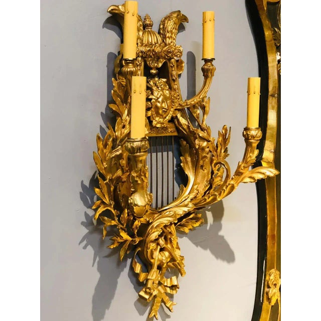 Metal Pair of Four-Light Louis XVI Style Bird & Face Mounted Gilt Bronze Wall Sconces For Sale - Image 7 of 13