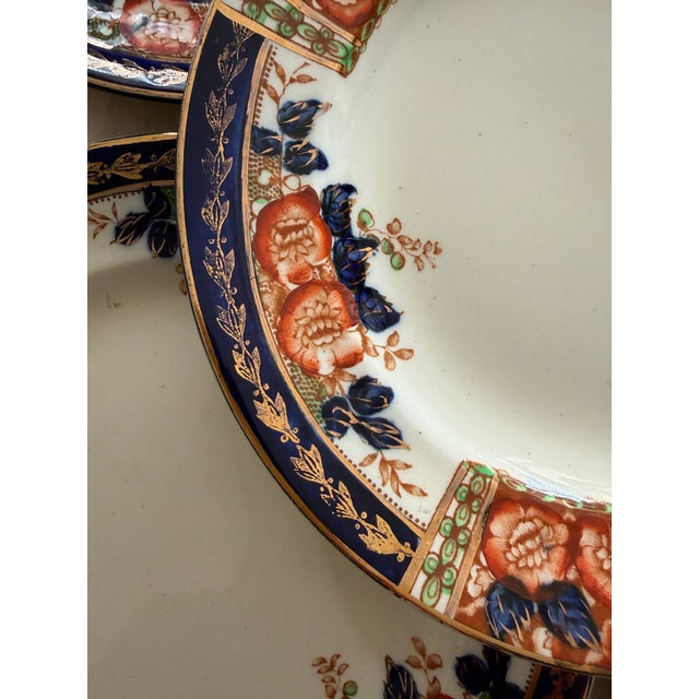 Windsor Derby Antique Plates- Set of 5 - 8 Inch Cobalt Blue Russet Floral Thomas Hughes England Circa 1920 For Sale In Chicago - Image 6 of 11