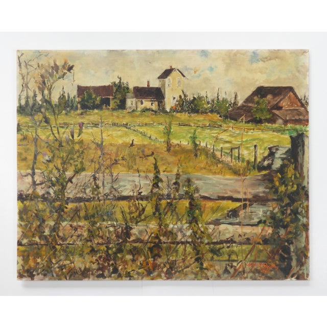 Textile 1962 White Farm Olympic Peninsula Washington Landscape Painting For Sale - Image 7 of 7