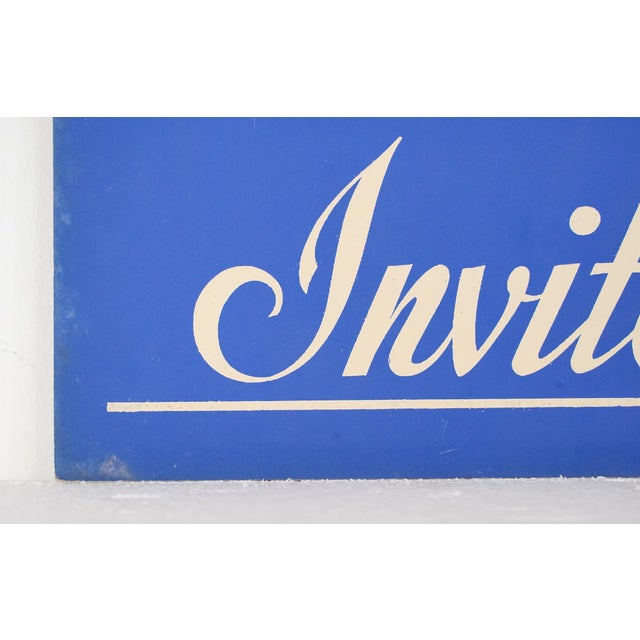 Blue Vintage Ladies Invited Cardboard Retail Wall Sign For Sale - Image 8 of 10