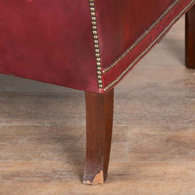 20th Century English Vintage Red Leather Square Club Chair For Sale - Image 11 of 12