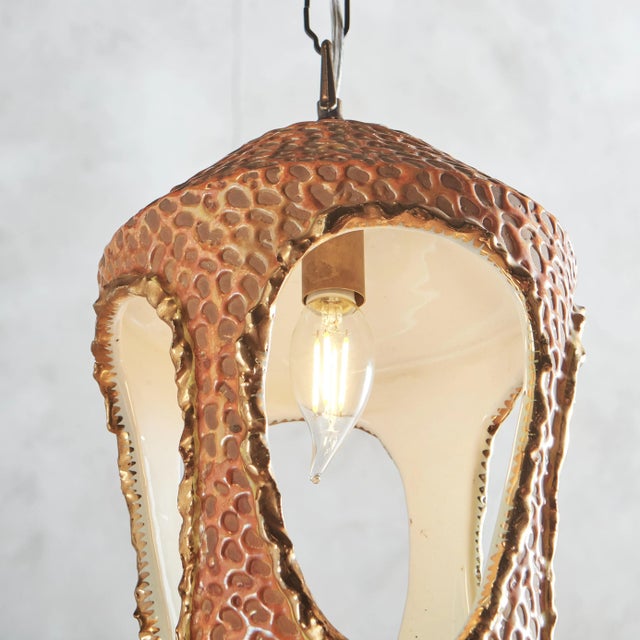 Orange Glazed Ceramic Pendant Light by Zenith, Italy 1950s For Sale In Chicago - Image 6 of 9