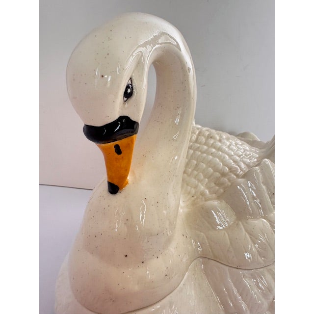 Vintage Ceramic Swan Soup Tureen With Coordinating Ladle – Cream Speckled Glaze, Cottage Farmhouse Serveware For Sale - Image 10 of 18