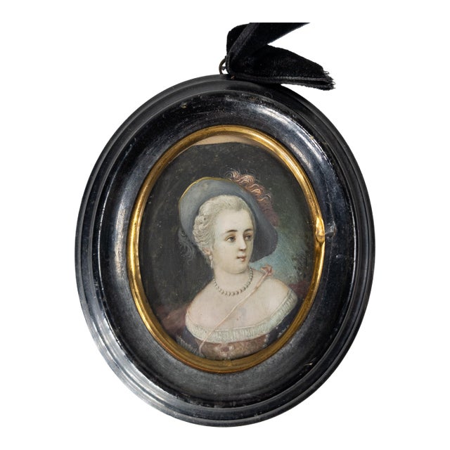 19th Century English Georgian Style Victorian Miniature Portrait of a Lady For Sale