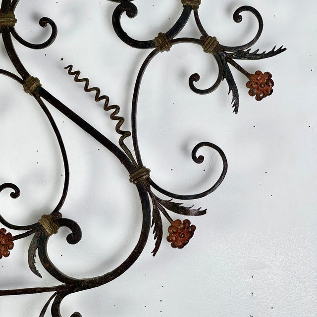 Vintage Architectural Salvage Wrought Iron & Brass Wall Decor With Floral and Scroll Motif For Sale In New York - Image 6 of 8