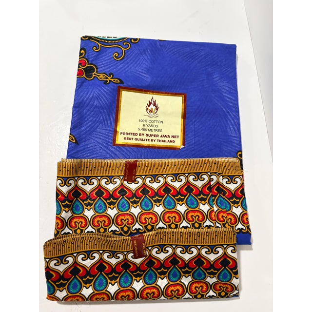 A striking 6-yard length of vintage Super Java Net printed cotton fabric featuring a dramatic central medallion and...