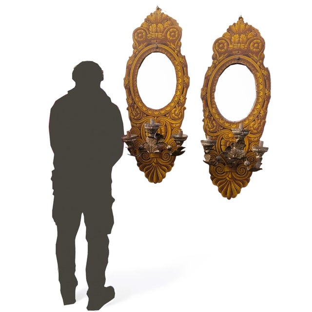 Large Painted Wooden Wall Sconces, 18th Century, Set of 2 For Sale - Image 9 of 18