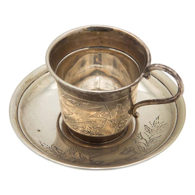 Silver Coffee Cup and Saucer, Set of 2 For Sale