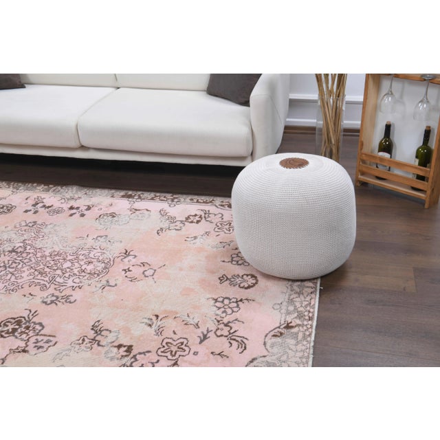 Vintage Turkish Hand-Knotted Wool Cotton Pink Area Rug For Sale - Image 4 of 11
