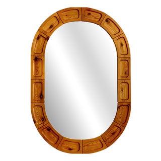 Brutalist Scandinavian Oval Pine Mirror, Denmark, 1960s For Sale