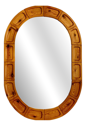 Brutalist Scandinavian Oval Pine Mirror, Denmark, 1960s