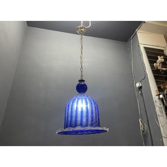 Murano Cobalt Blue Glass Pendant Light, Italy, 1980s For Sale - Image 4 of 13