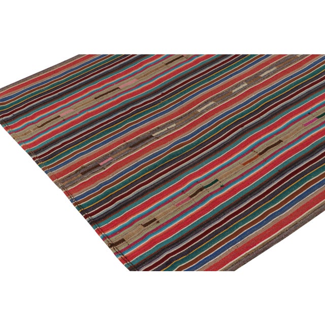 Rug & Kilim 1950s Vintage Chaput Kilim Style in Multicolor Striped Pattern, Polychromatic Hues For Sale - Image 4 of 7