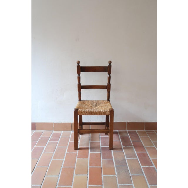 Rustic Oak and Rush Dining Chairs in the style of Charles Dudouyt, France, 1940s, Set of 6 For Sale - Image 3 of 18