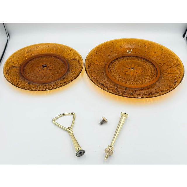 American 1960s Indiana Sandwich Glass Tiara Amber 2-Tier Plate Serving Tray For Sale - Image 3 of 5