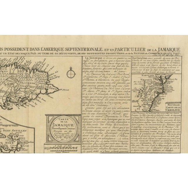 Black French Colonial America Map with Jamaica, Barbados and Carolina, 1719 For Sale - Image 8 of 12