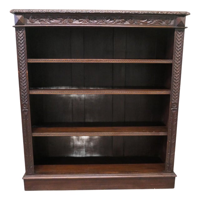 Carved Oak Open Bookcase For Sale