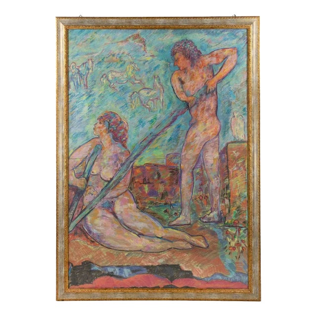 Sirio Pellegrini, Earthly Paradise, Oil Painting, 1960s For Sale