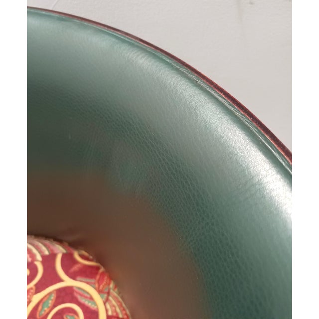 Green Leather and Patterned Fabric Lounge Chair by Adam Tihany for Colbert, 1995 For Sale - Image 15 of 18