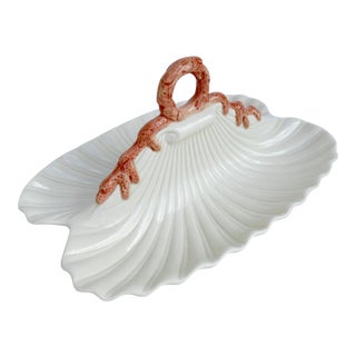 Vintage Fitz & Floyd Divided Porcelain Ceramic Clam Shell Shaped Serving Dish For Sale
