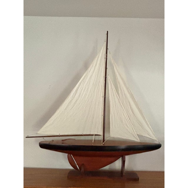 Vintage Triple Sail Coastal Scale Model of Sail Boat For Sale - Image 6 of 12