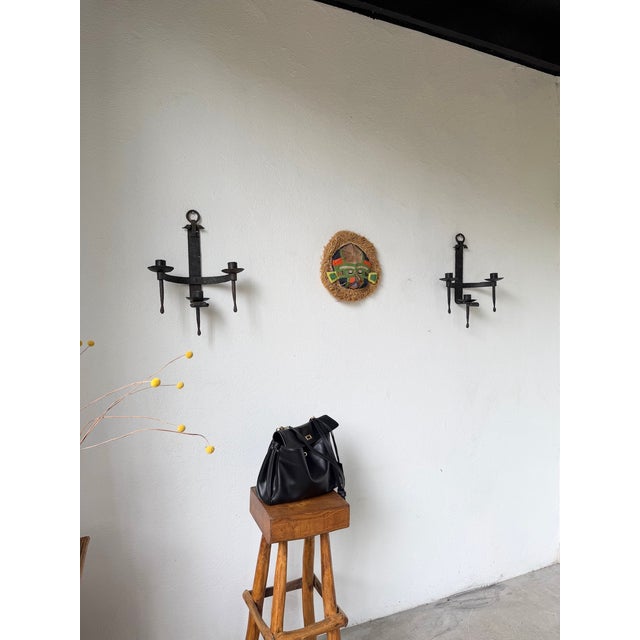Brutalist Wall Sconces in Wrought Iron, 1890s, Set of 2 For Sale - Image 6 of 18