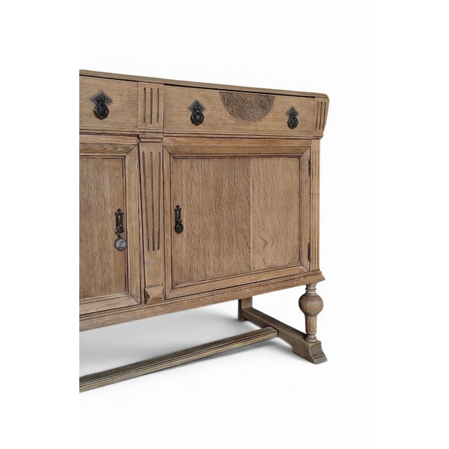 Antique English Oak Sideboard With Bun Feet and Carved Details For Sale In Atlanta - Image 6 of 12