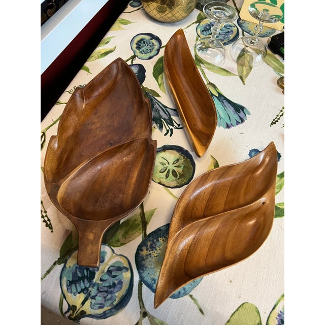 Wood 1970s Wooden Leaf Bowls - Set of 3 For Sale - Image 7 of 7