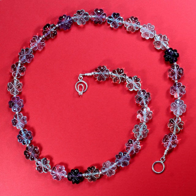Ajd 24 Inch Transparent Multi Color Fluorite Necklace For Sale - Image 4 of 6